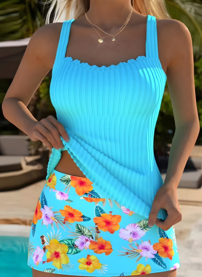 Daniella Tropical Plants Print Tankini Set — Vibrant Botanical Swimwear