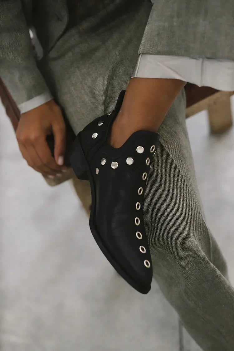 Pointed-Toe Studded Ankle Boots