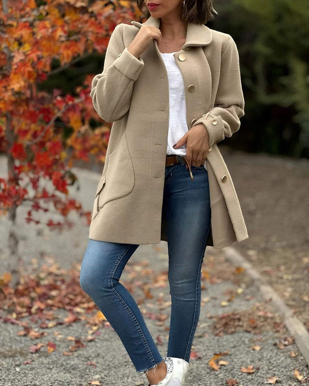 Kimberly Stylish Wool and Cashmere Coat with Chic Side Knot Detail