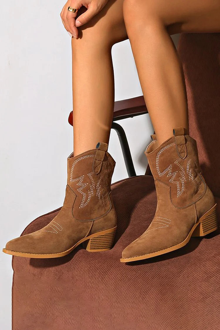 Pointed-Toe Western Ankle Boots