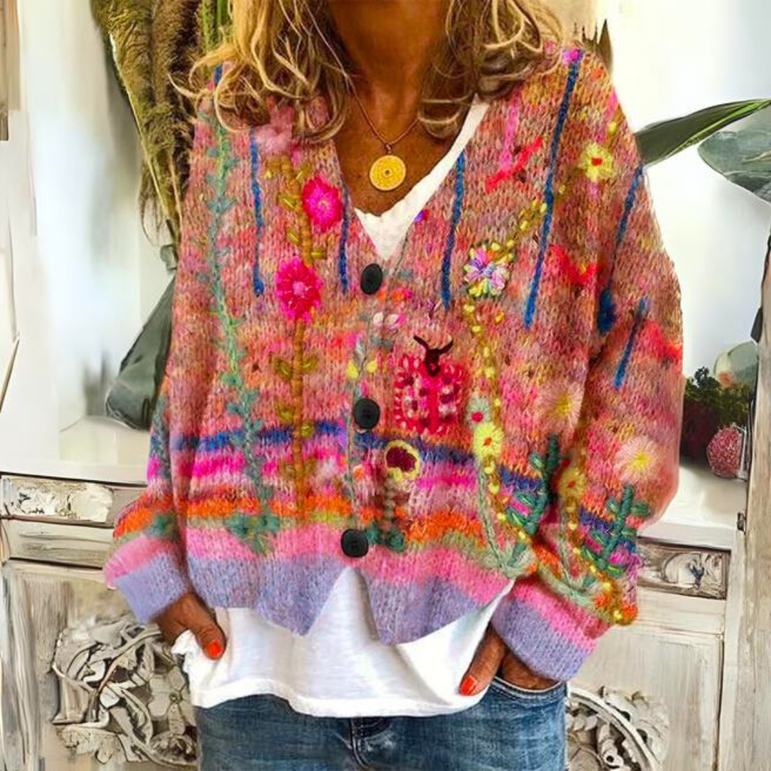 Women's Floral Cardigan in Vibrant Hues for a Playful Pop of Color