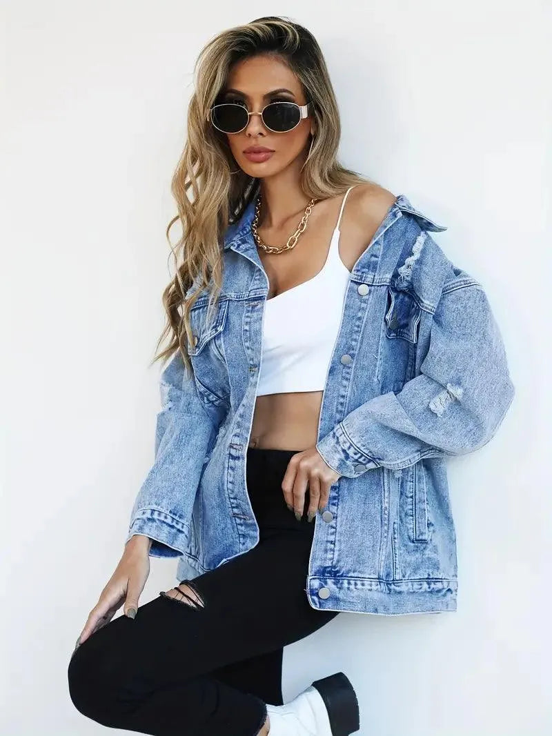 Stylish oversized denim jacket for women for a fashionable look