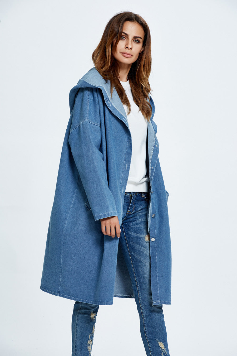 Casual Long Hooded Denim Coat for Stylish Comfort
