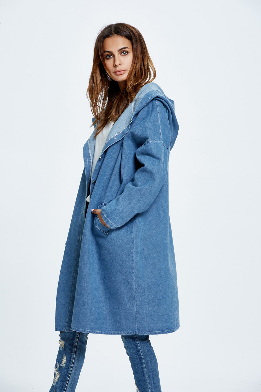 Casual Long Hooded Denim Coat for Stylish Comfort