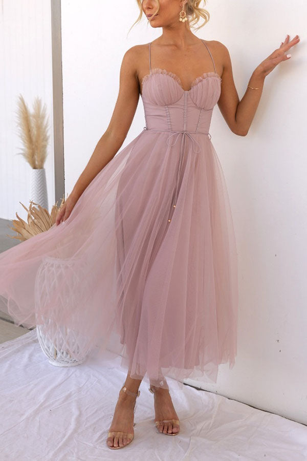 Elegant Maxi Dress with Straps in Chiffon for a Modern Princess Party