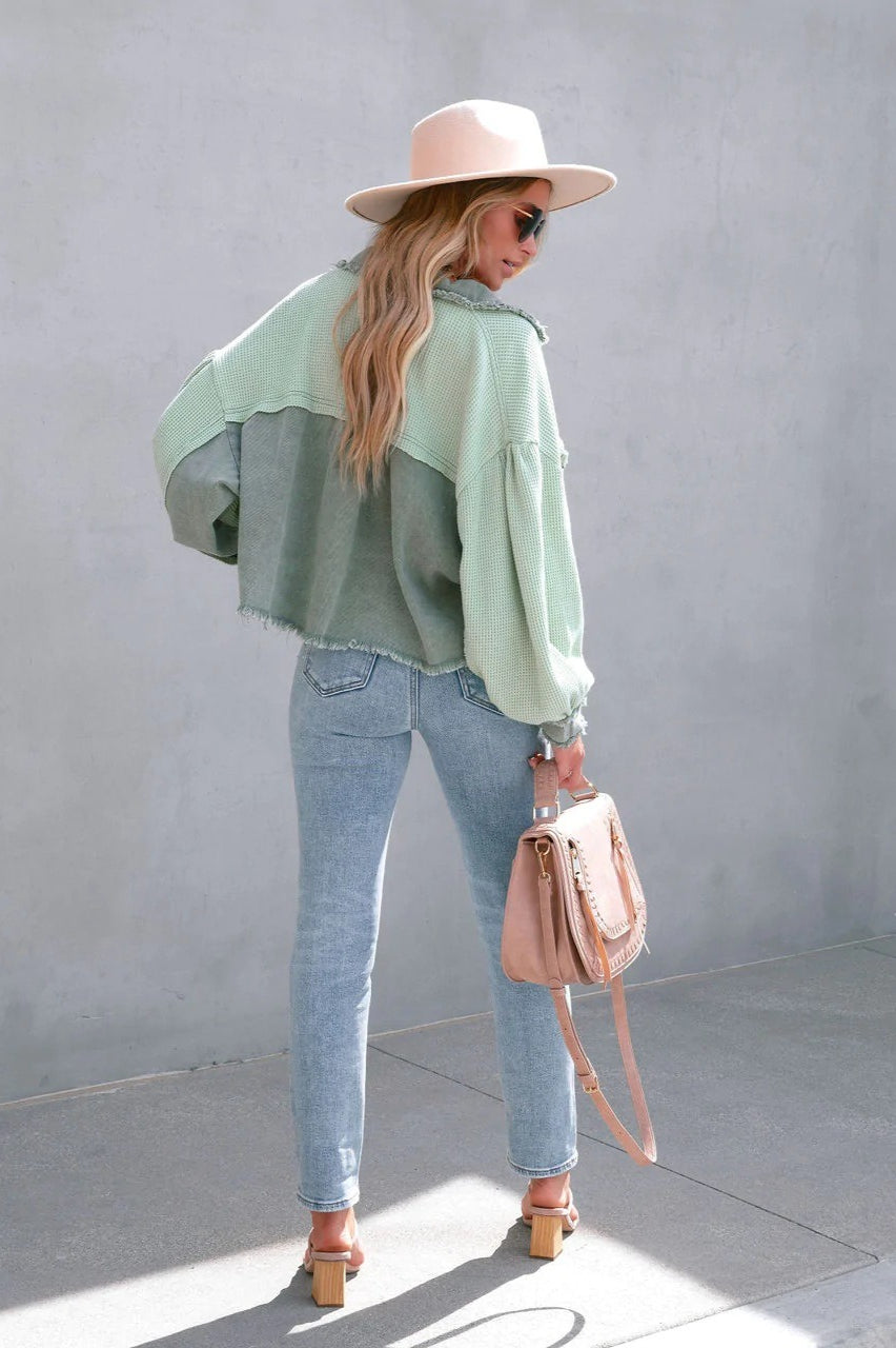 Long-sleeve honeycomb velvet coat for a stylish and warm look