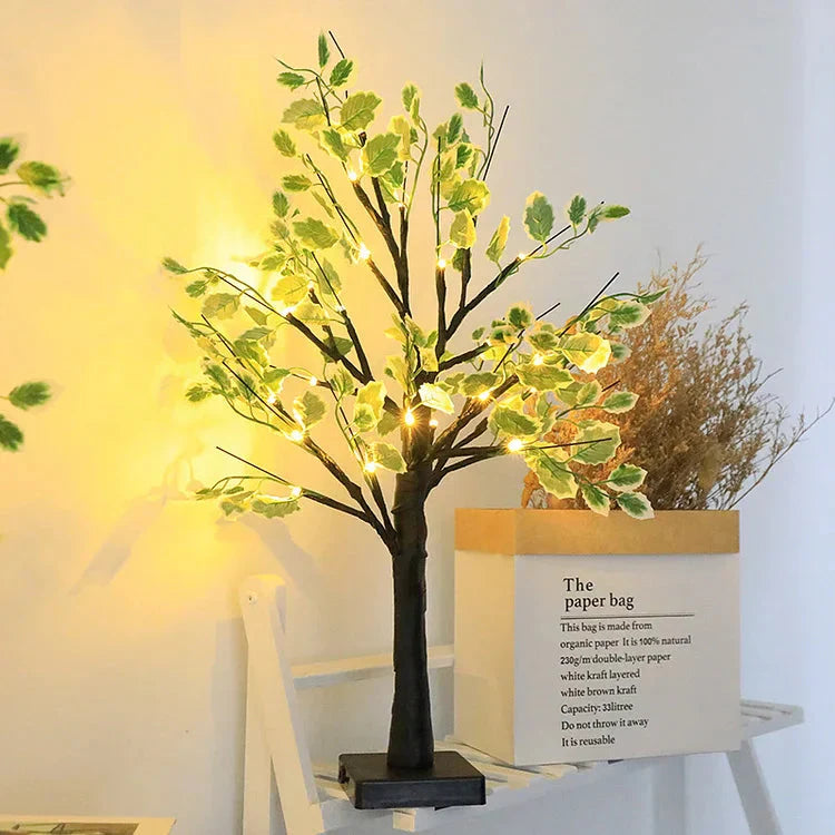 Christmas LED Tree Lighting with Green Leaves – Perfect for Festive Atmospheres