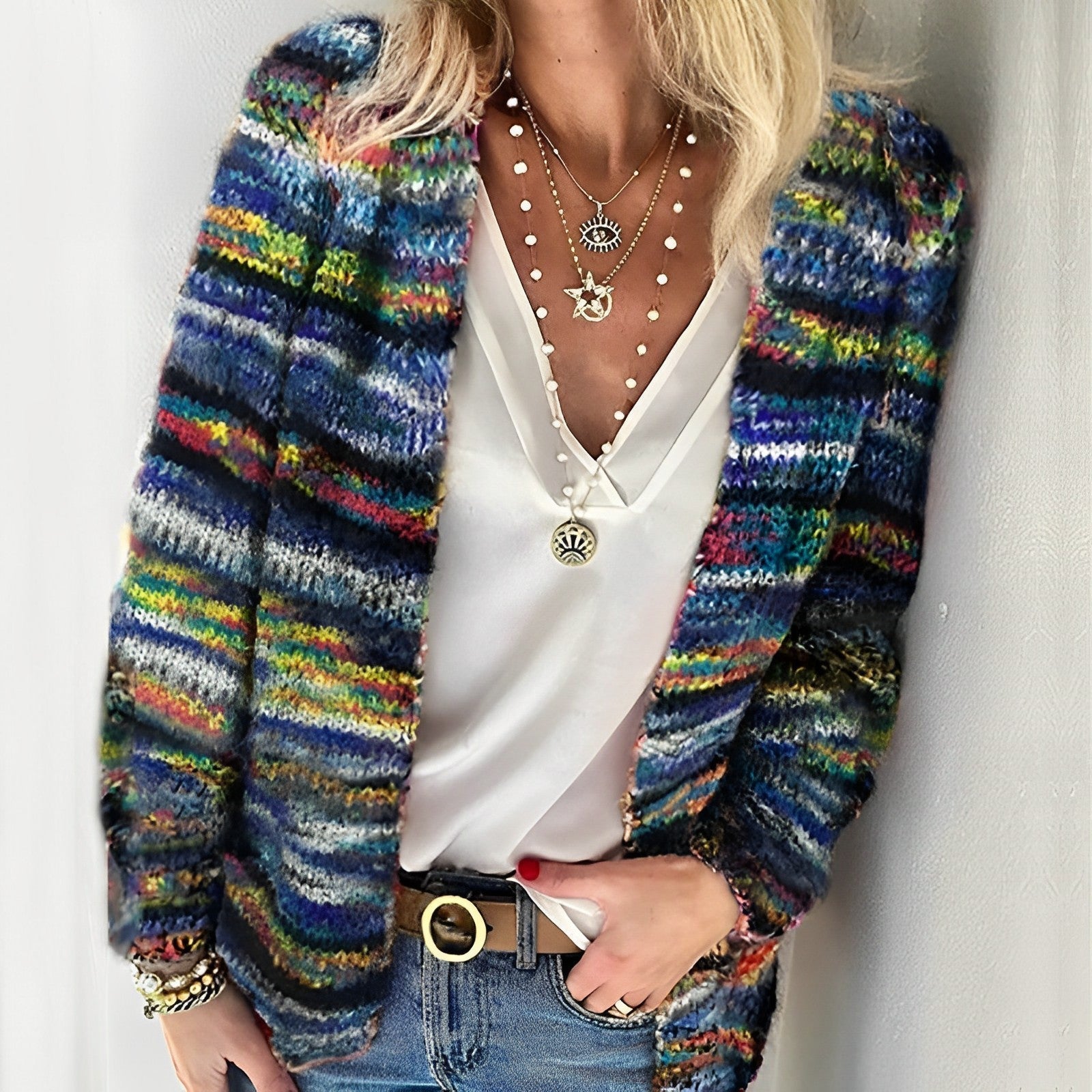 Women's Cozy Multicolor Knit Cardigan