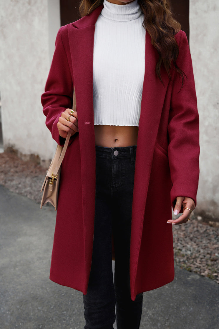 Oversized Solid Color Wool Blend Coat