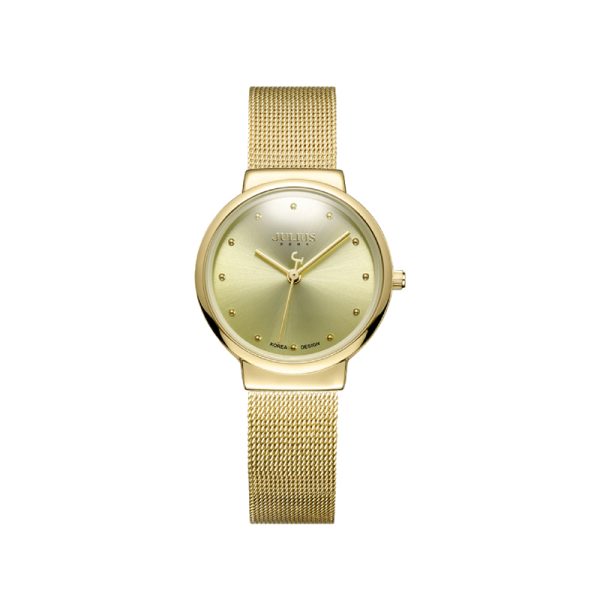Ultra-thin quartz watch with elegant mesh bracelet