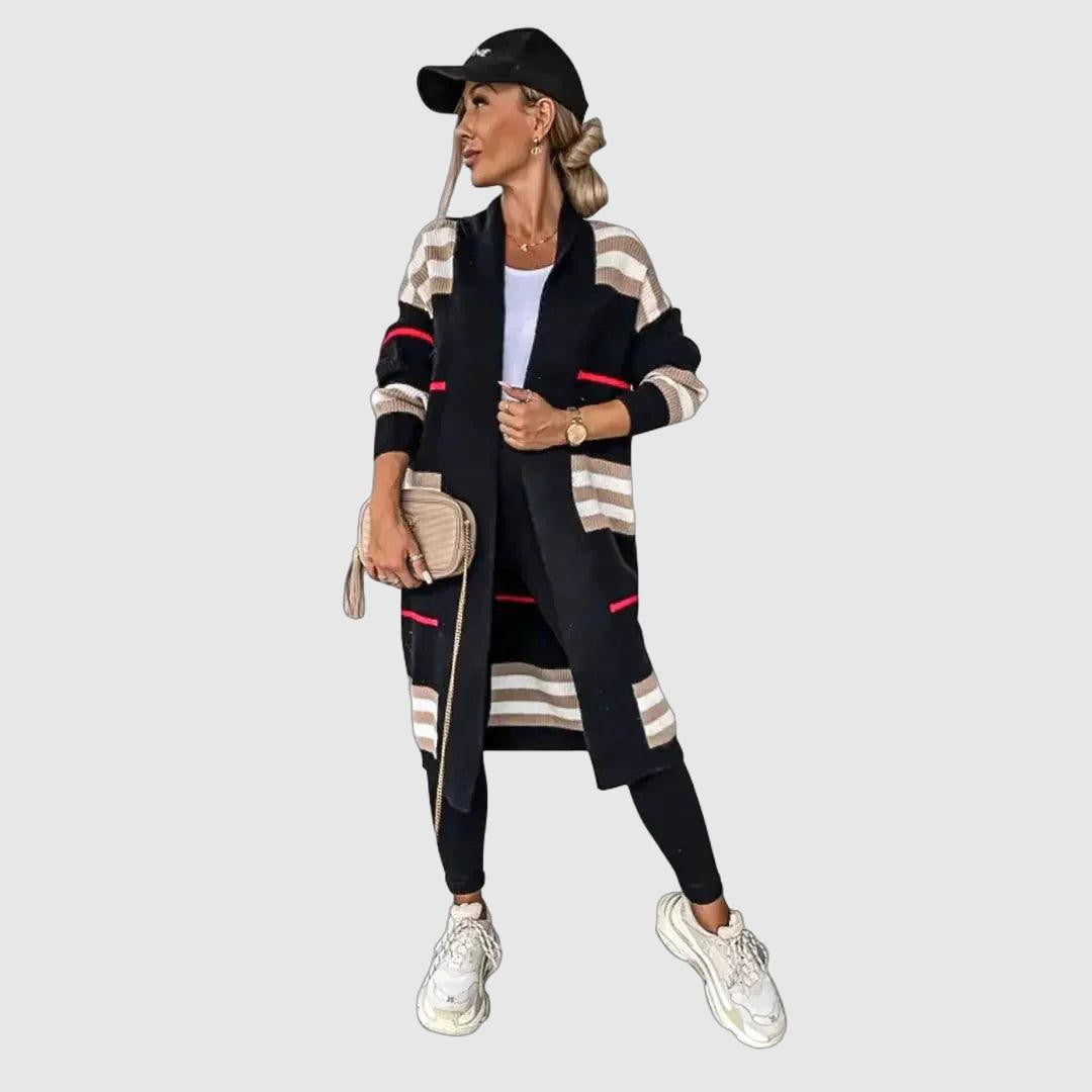 Women's Long Striped Cardigan Set for Effortless Style and Comfort
