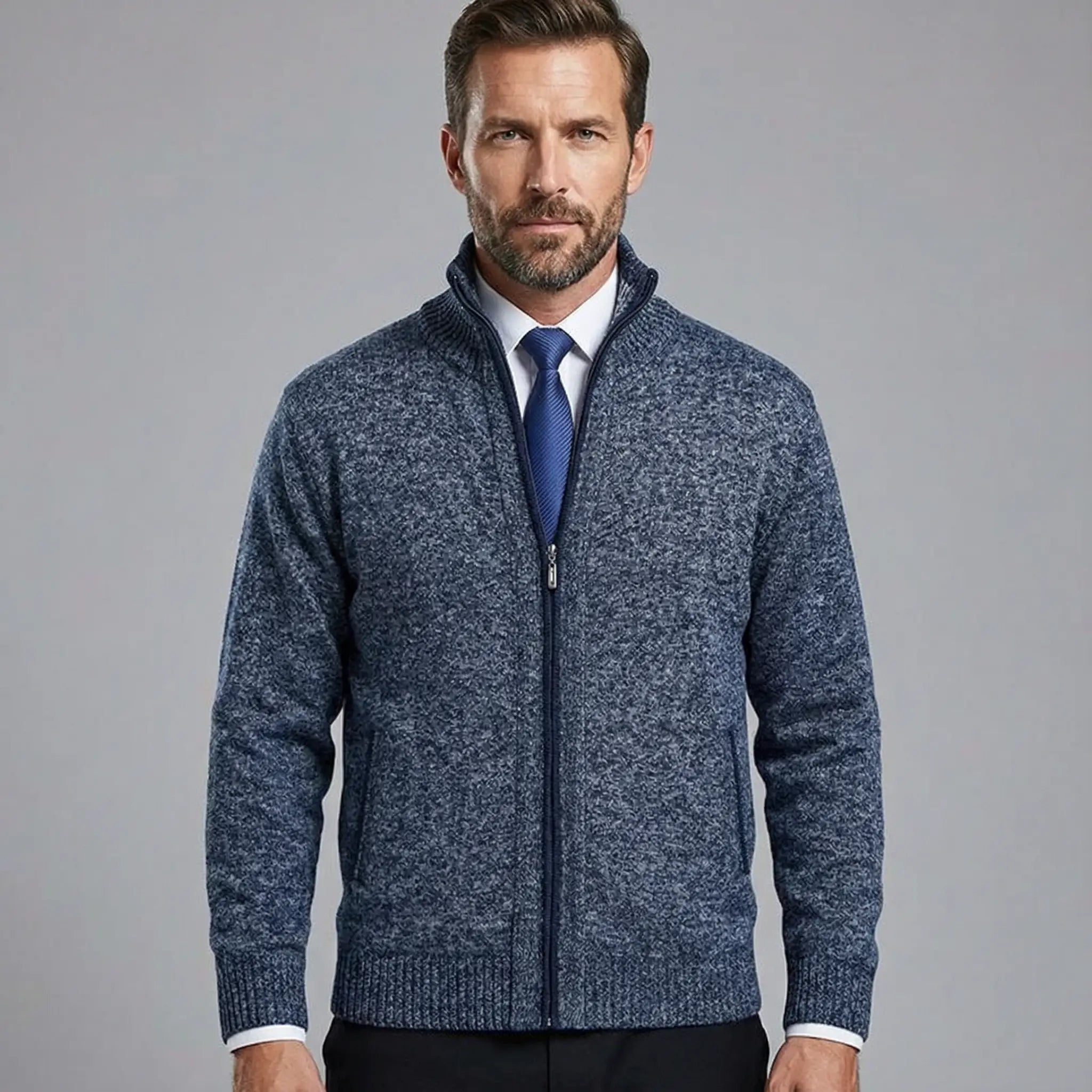 Owen | Solid Knit Cardigan with Stand Collar