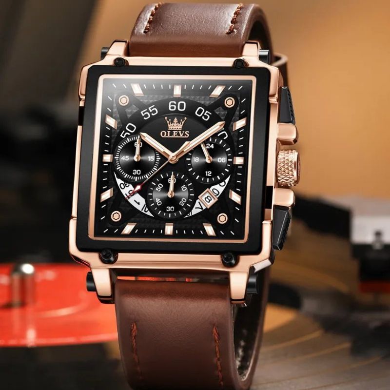 Elegant chronograph watch with a square dial for a sophisticated style