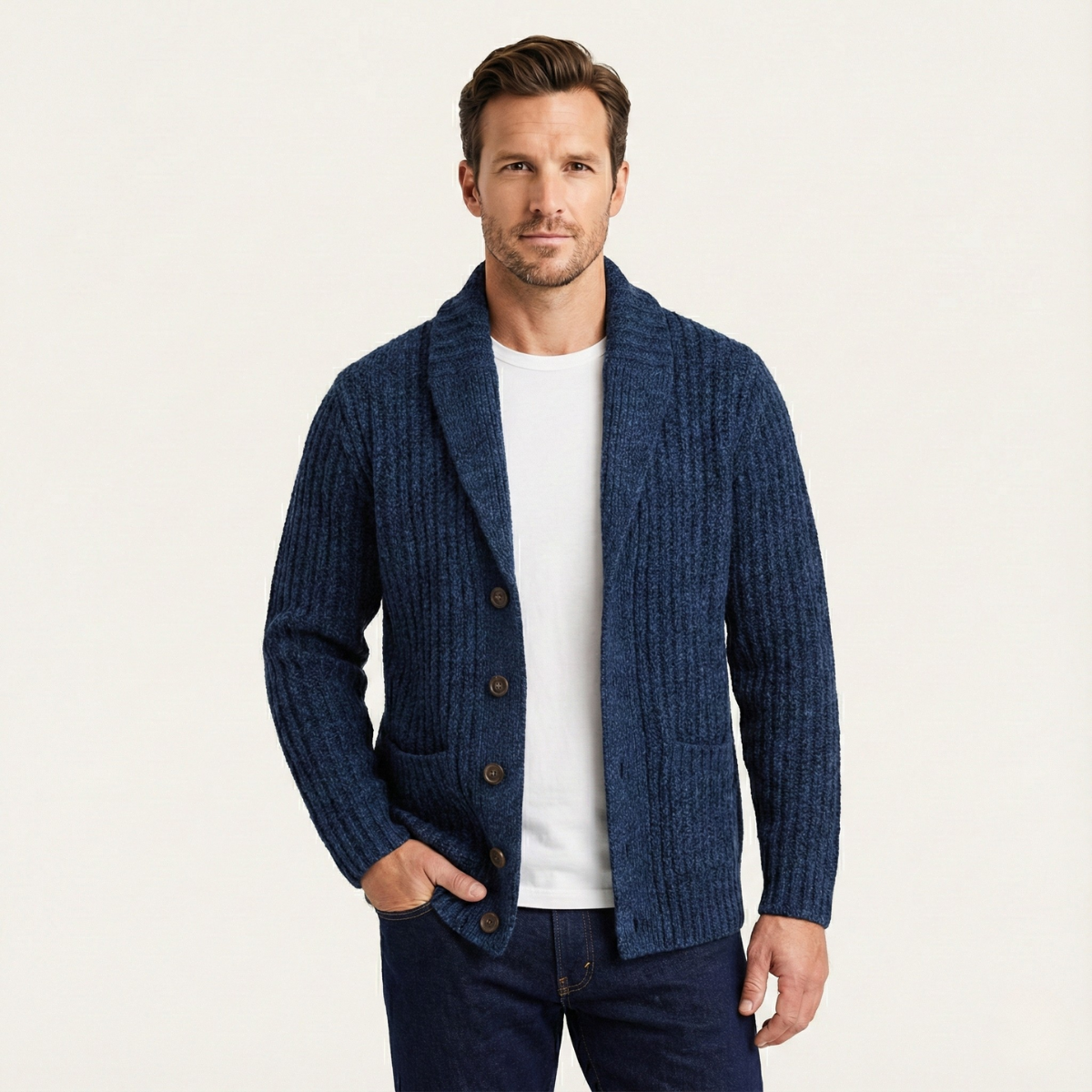 Montpellier Men's Premium Chunky-Knit Shawl Collar Cardigan
