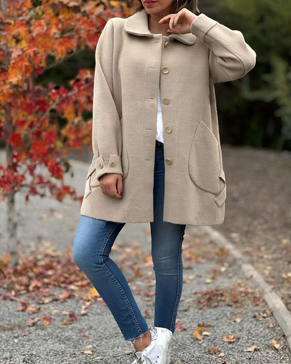 Kimberly Stylish Wool and Cashmere Coat with Chic Side Knot Detail