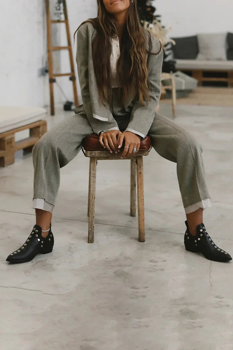 Pointed-Toe Studded Ankle Boots