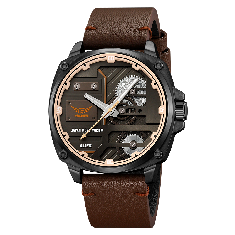 Elegant Men's Leather Watch with Quartz Movement