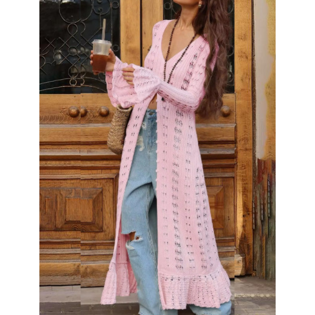 Chic Flounce-Sleeve Fitted Cardigan with Button Front