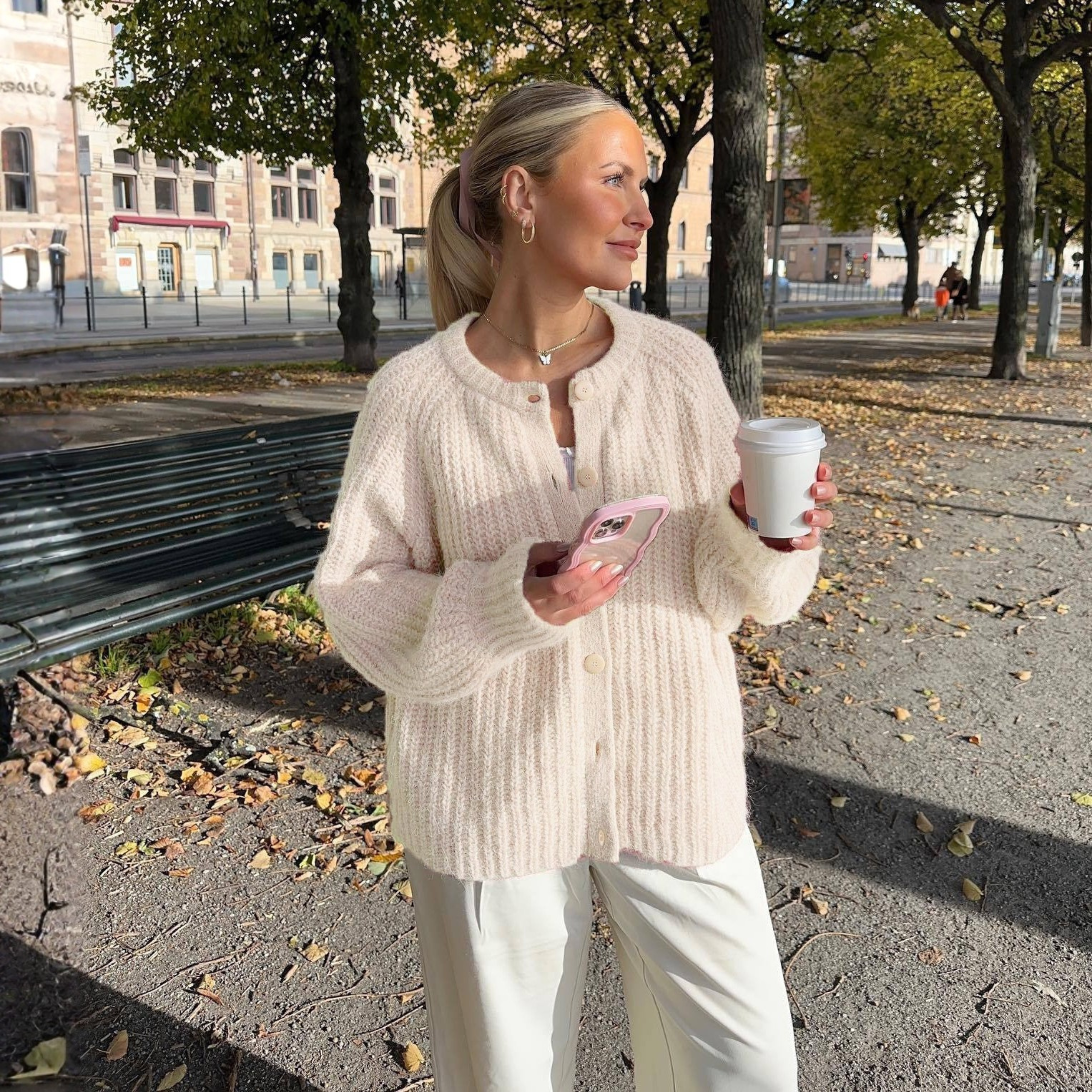 Cozy Solid Button-Down Cardigan, Long Sleeve, Round Neck