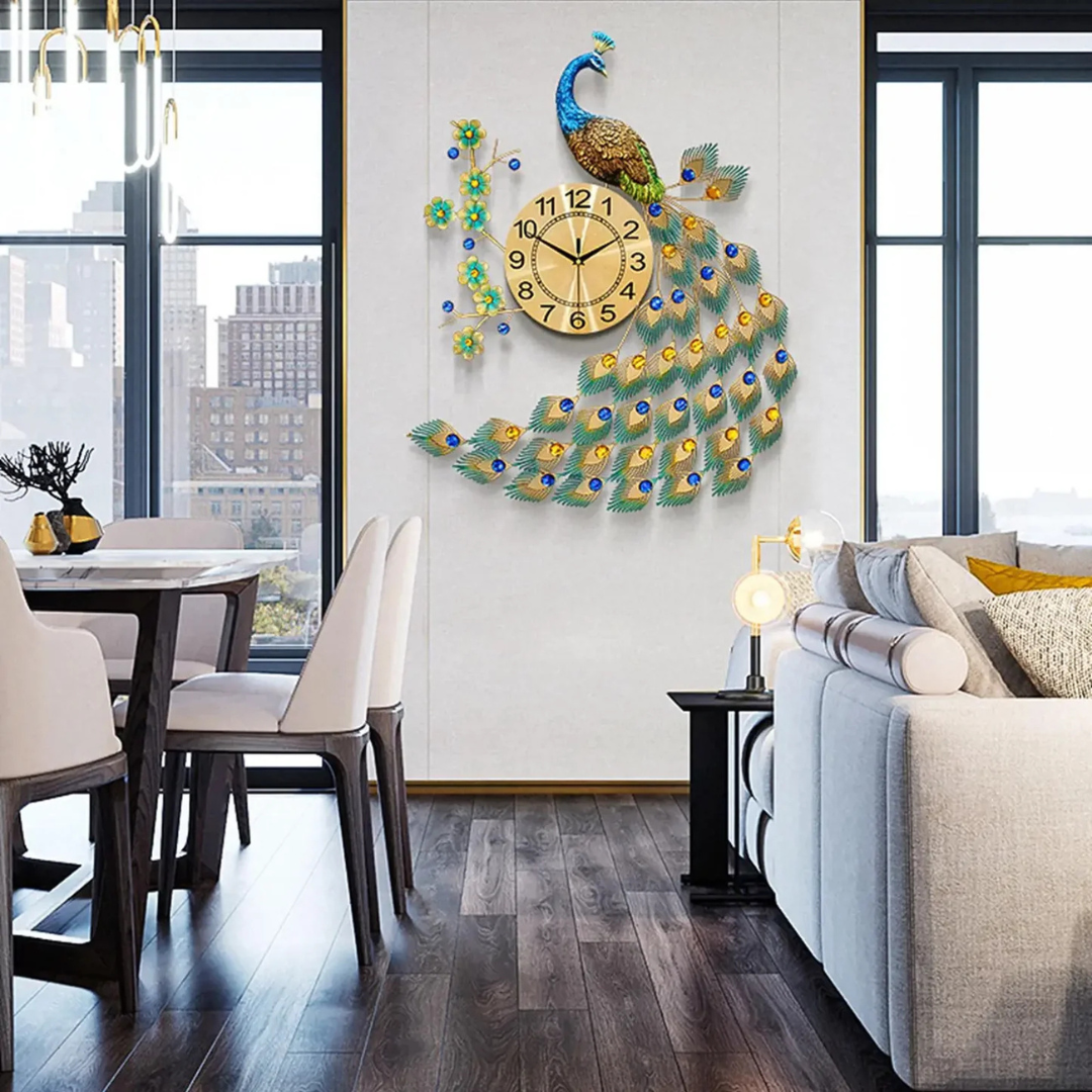Vintura - Stylish Large Peacock Wall Clock for Eye-Catching Living Room Decor