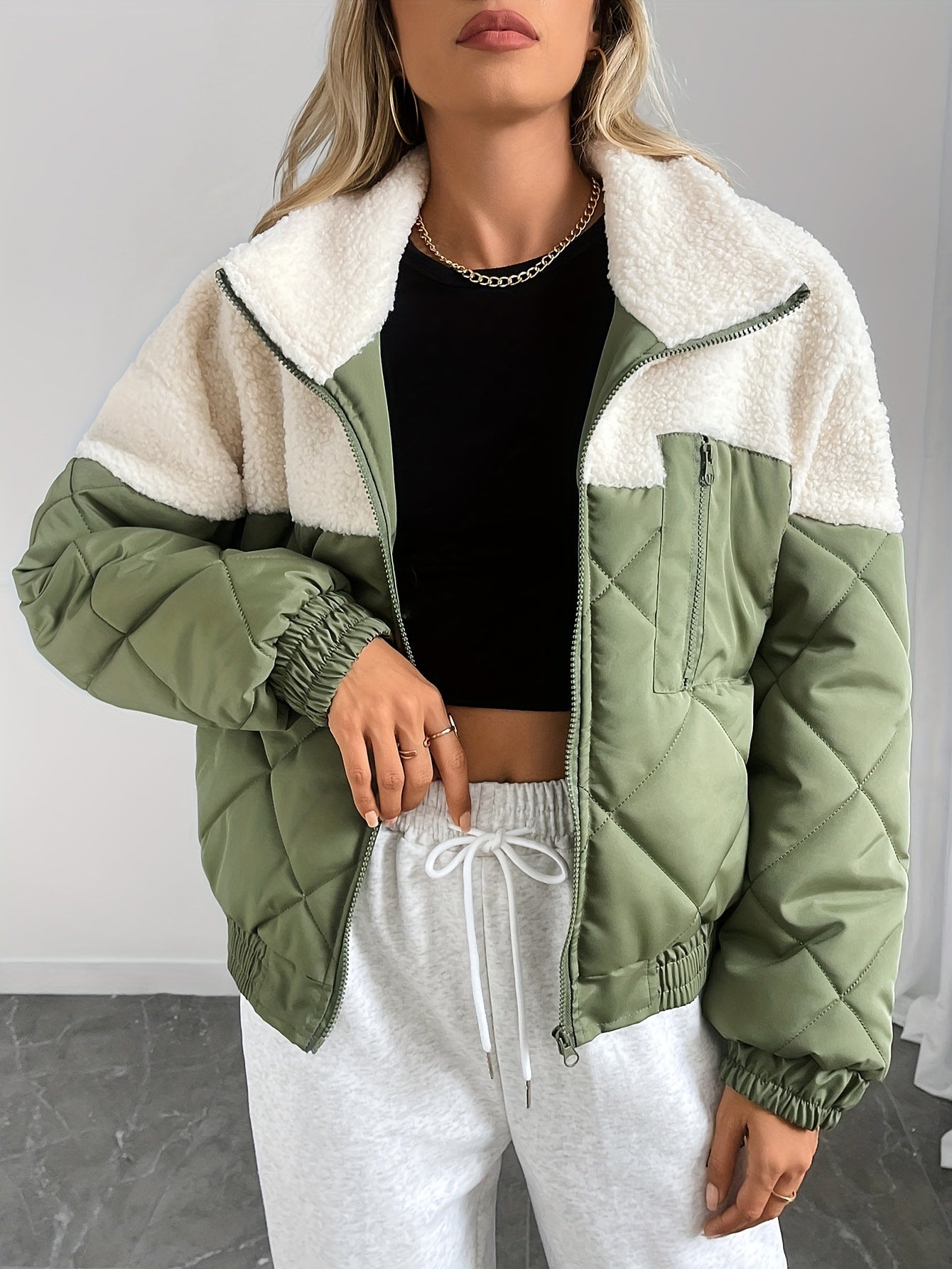 Comfortable Quilt Jacket - Casual Round Neck, Long Sleeve for Autumn and Winter