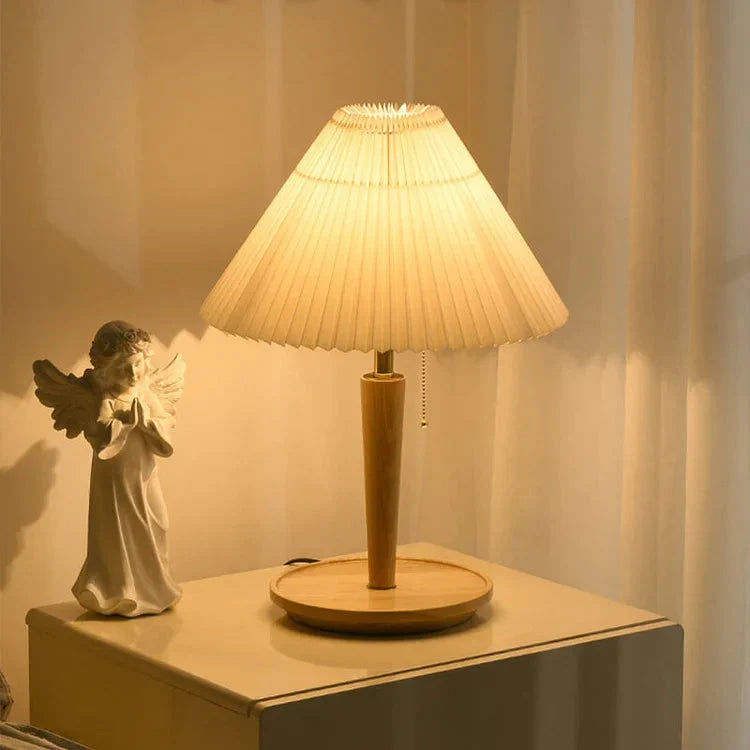 Elegant vintage table lamp made of noble pleated wood