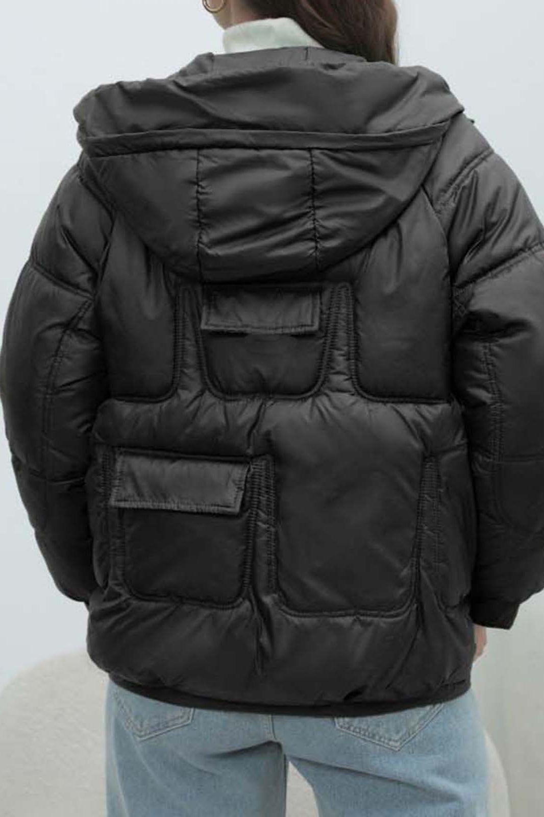 Bright colorful down coat with a short collar