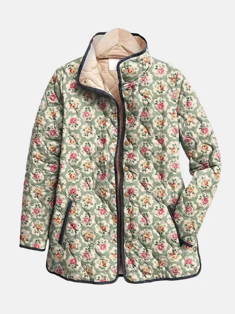 Aveline Vintage Floral Print Quilted Jacket - Timeless Style & Cozy Comfort