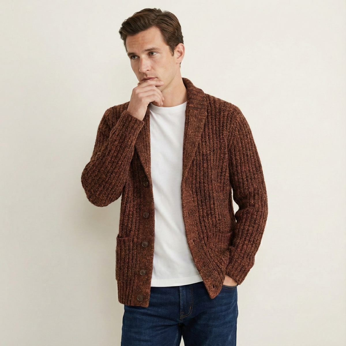 Montpellier Men's Premium Chunky-Knit Shawl Collar Cardigan