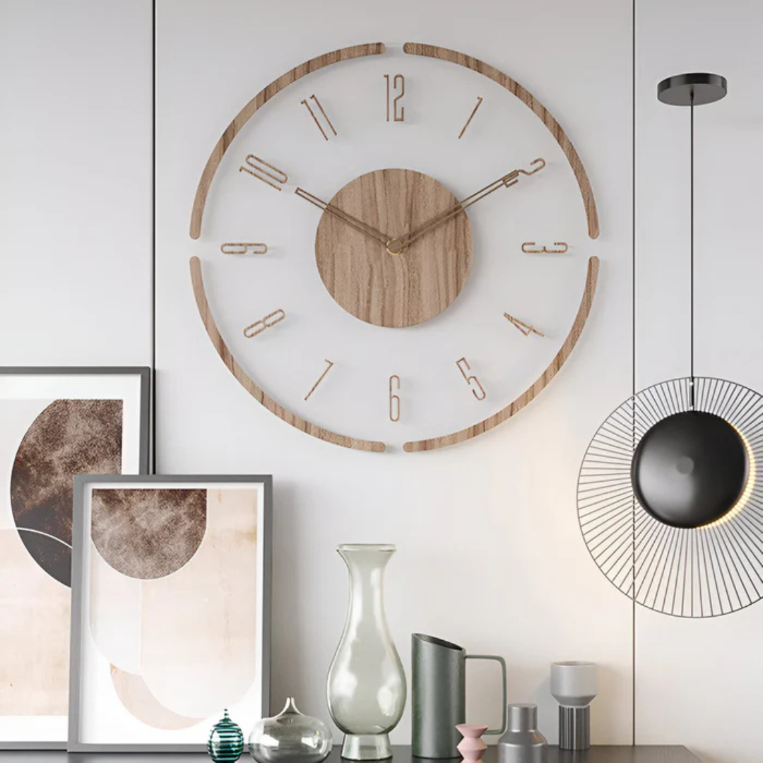 Nock - Stylish Modern 30 cm Wall Clock in Acrylic and Wood for an Elegant Living Room