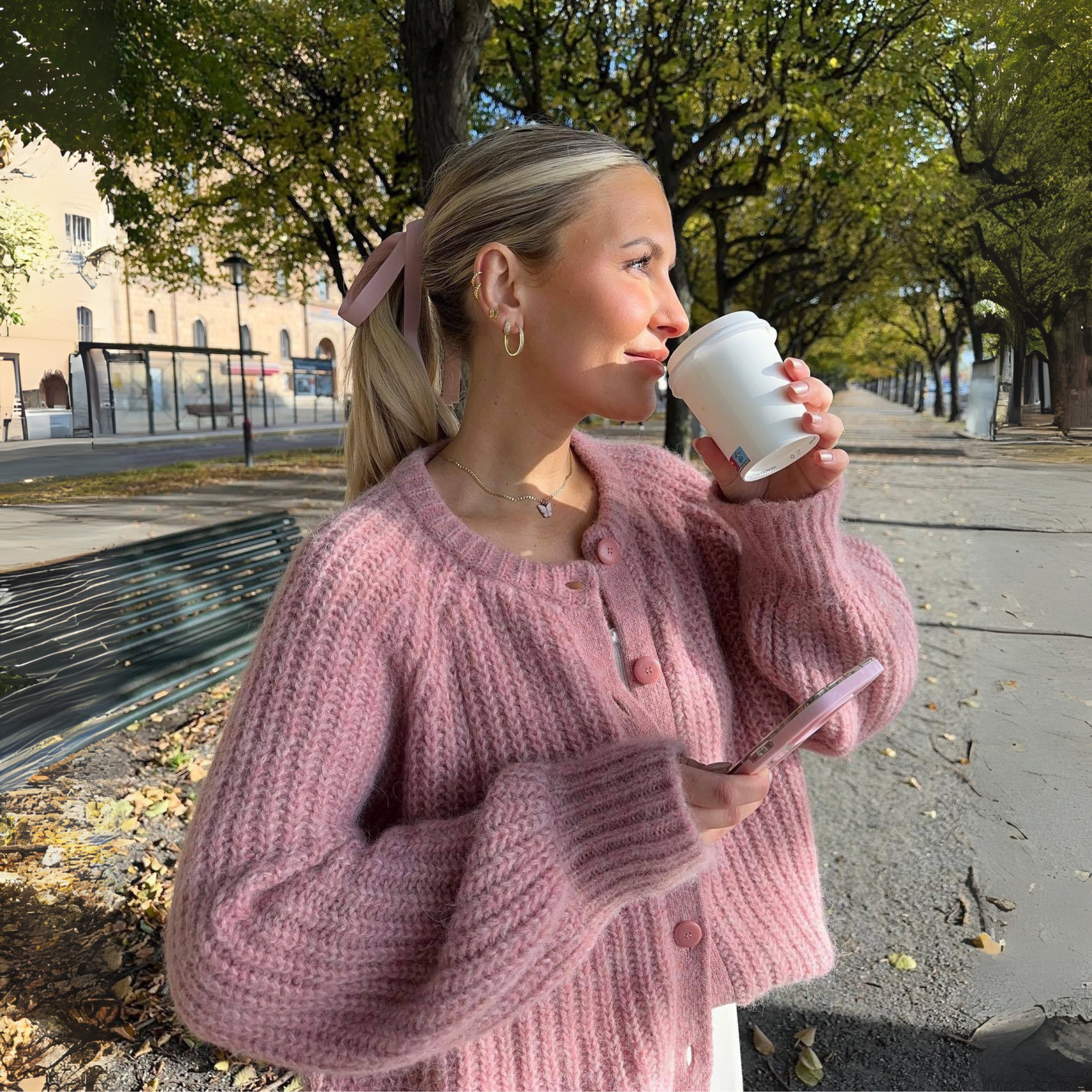 Cozy Solid Button-Down Cardigan, Long Sleeve, Round Neck