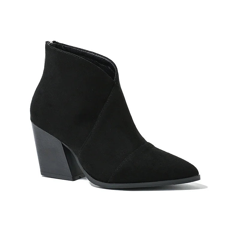 Pointed-Toe Ankle Boot with Suede-Effect Finish
