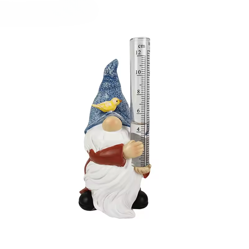 Soraya - Charming Gnome Garden Statue with Rain Gauge Made of Resin for Enchanting Garden Decoration