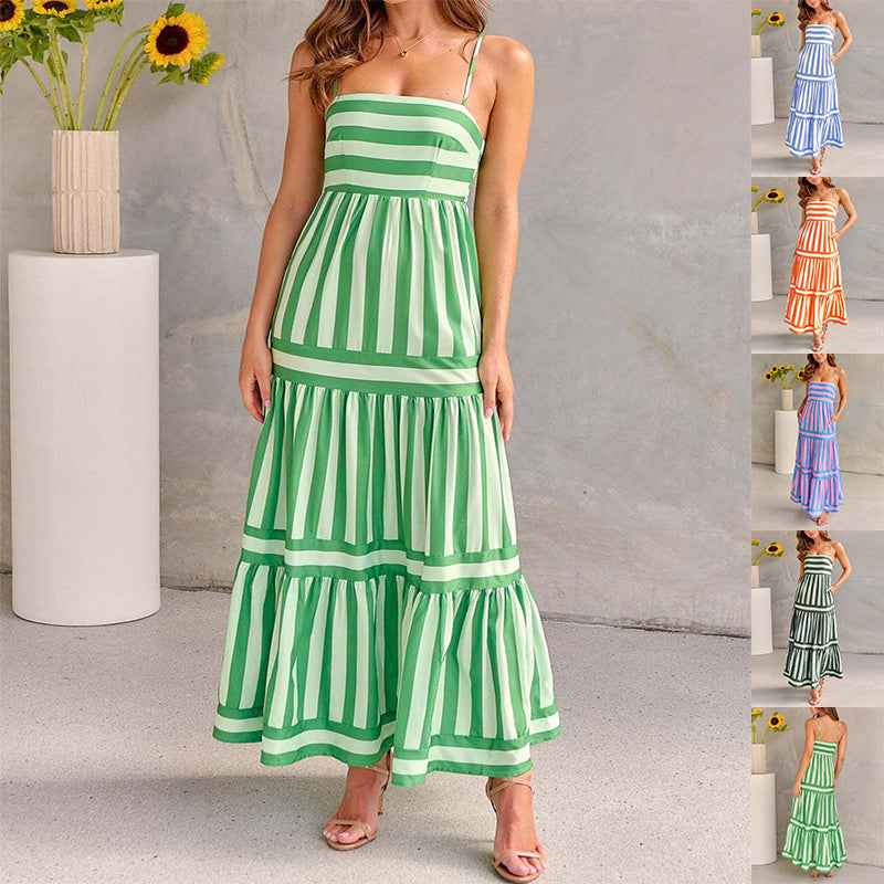 Marisol Striped Maxi Dress with Adjustable Straps and Convenient Pockets