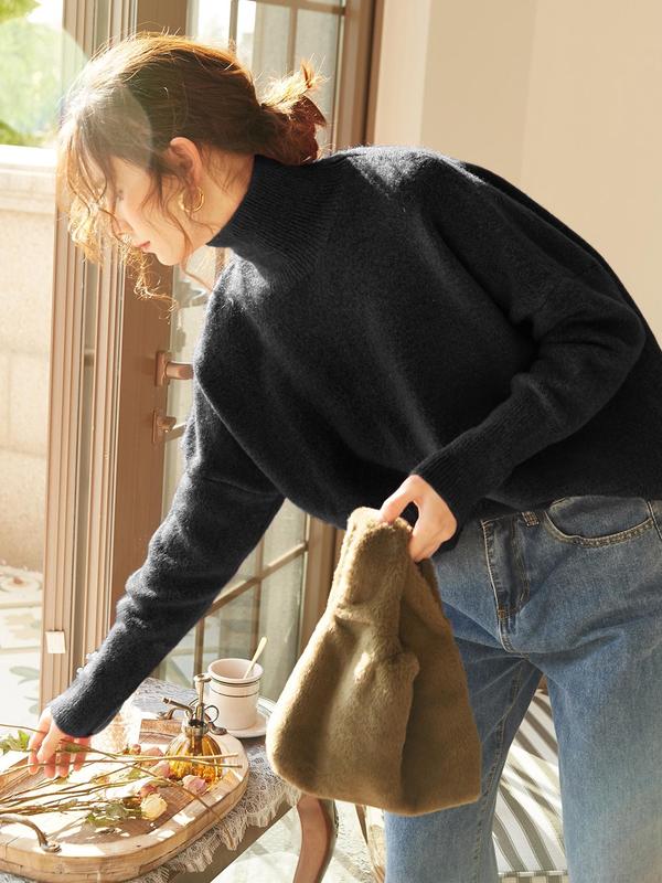 Women's High-Neck Loose-Knit Pullover Sweater