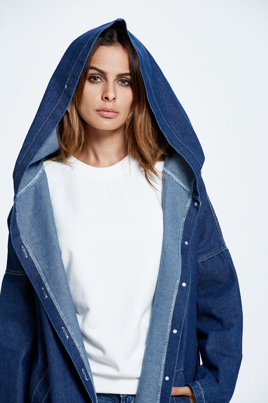 Casual Long Hooded Denim Coat for Stylish Comfort