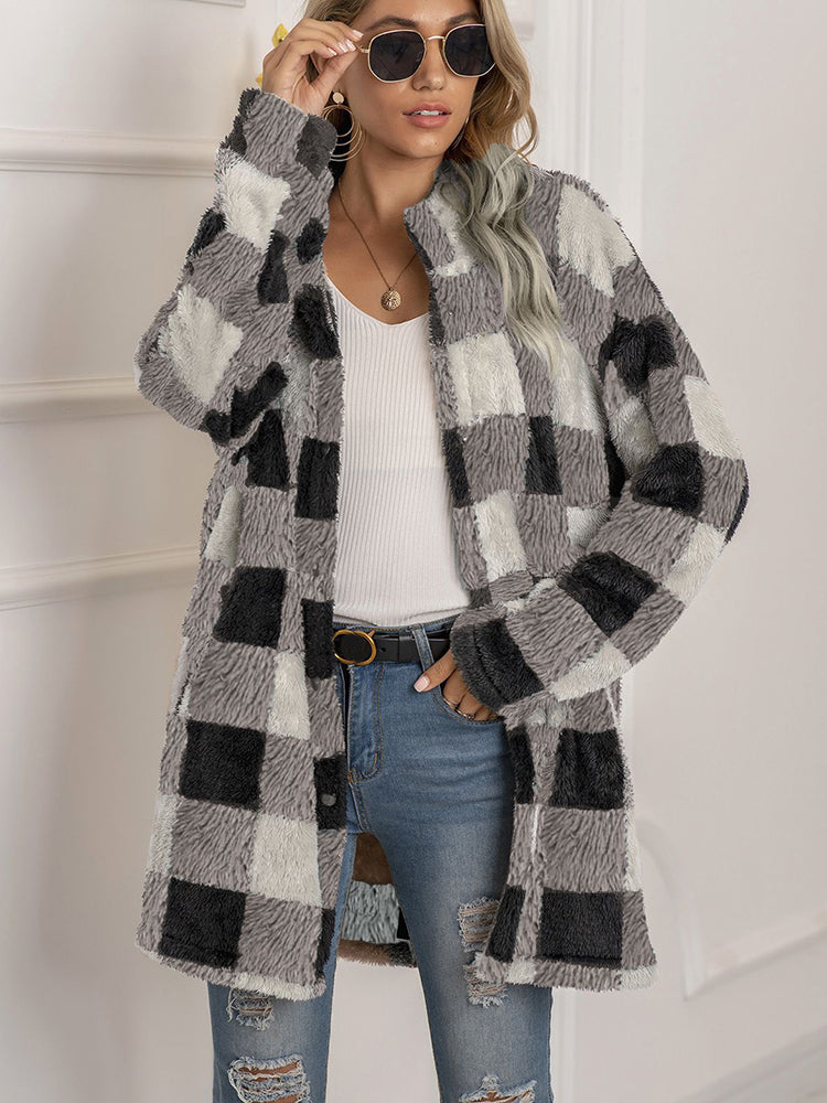 Cozy Plush Plaid Cardigan for Women