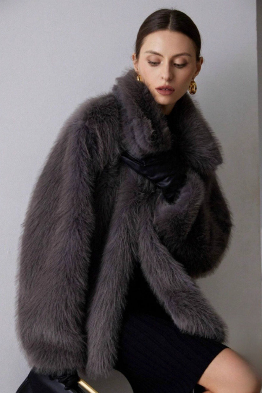 Elegant Solid Faux Fur Winter Coat for Cozy and Stylish Winter Days