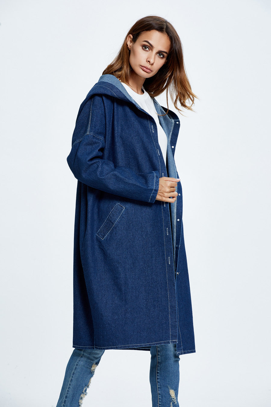 Casual Long Hooded Denim Coat for Stylish Comfort