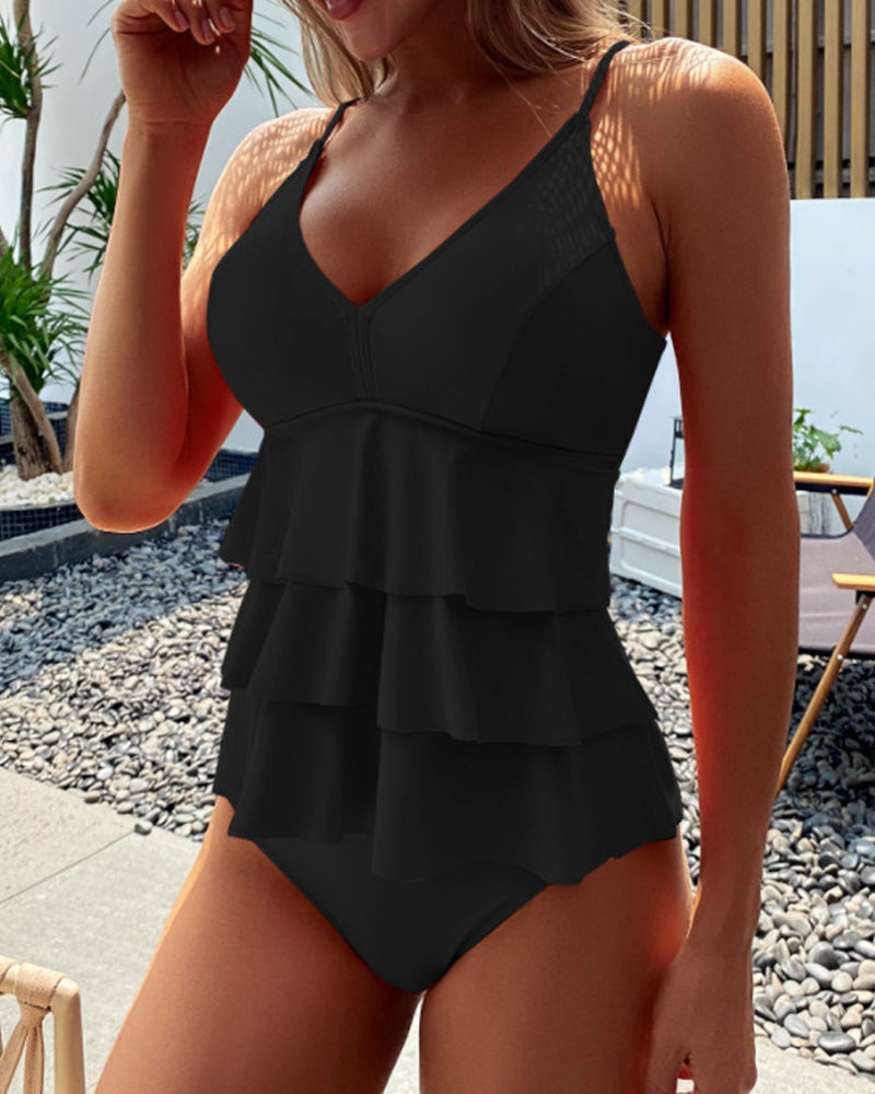 Ruffle One Piece Swimsuit | Elegant Solid Swimwear