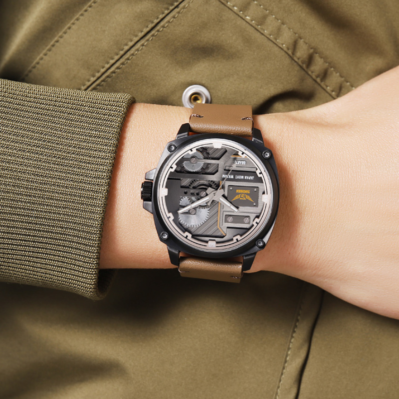 Elegant Men's Leather Watch with Quartz Movement