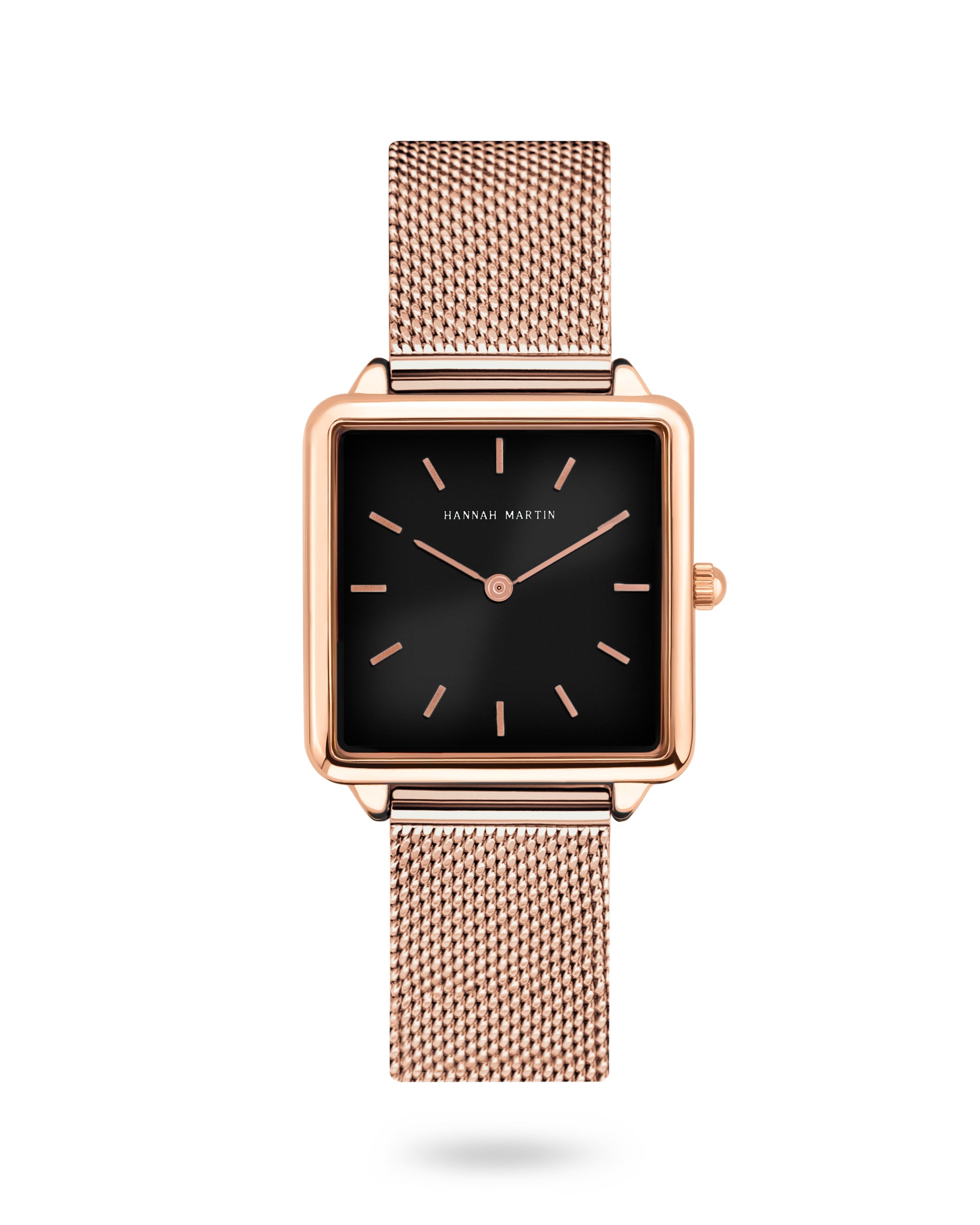 Eclipse - Charming Square Rose Gold Watch with Elegant Black Dial and Luxe Mesh Band