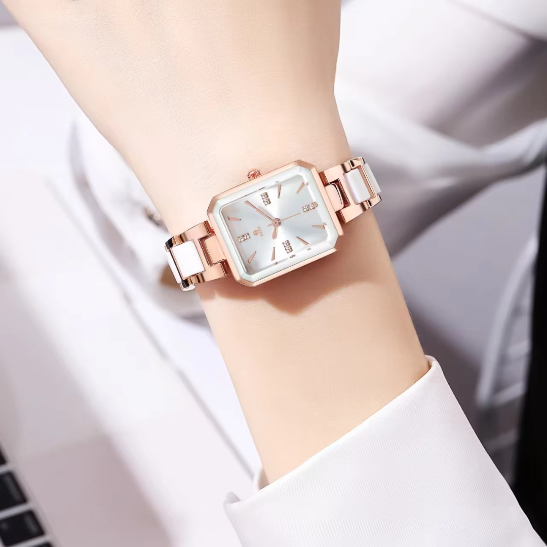 Elegant Square Quartz Watch with Diamonds, Sophisticated and Chic
