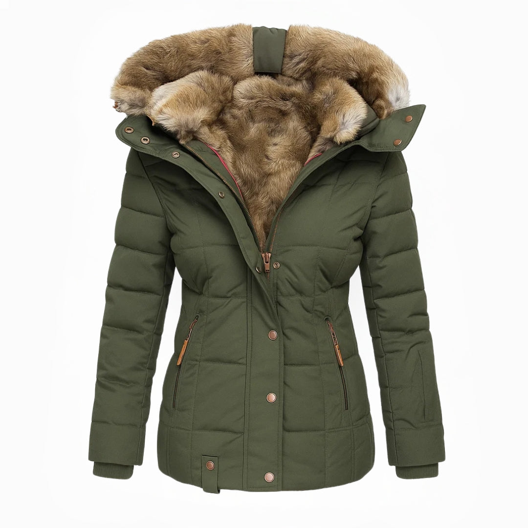 Anna™ Luxurious Cozy Warm Winter Fur Jacket in Green – Plush Comfort for Cold Weather
