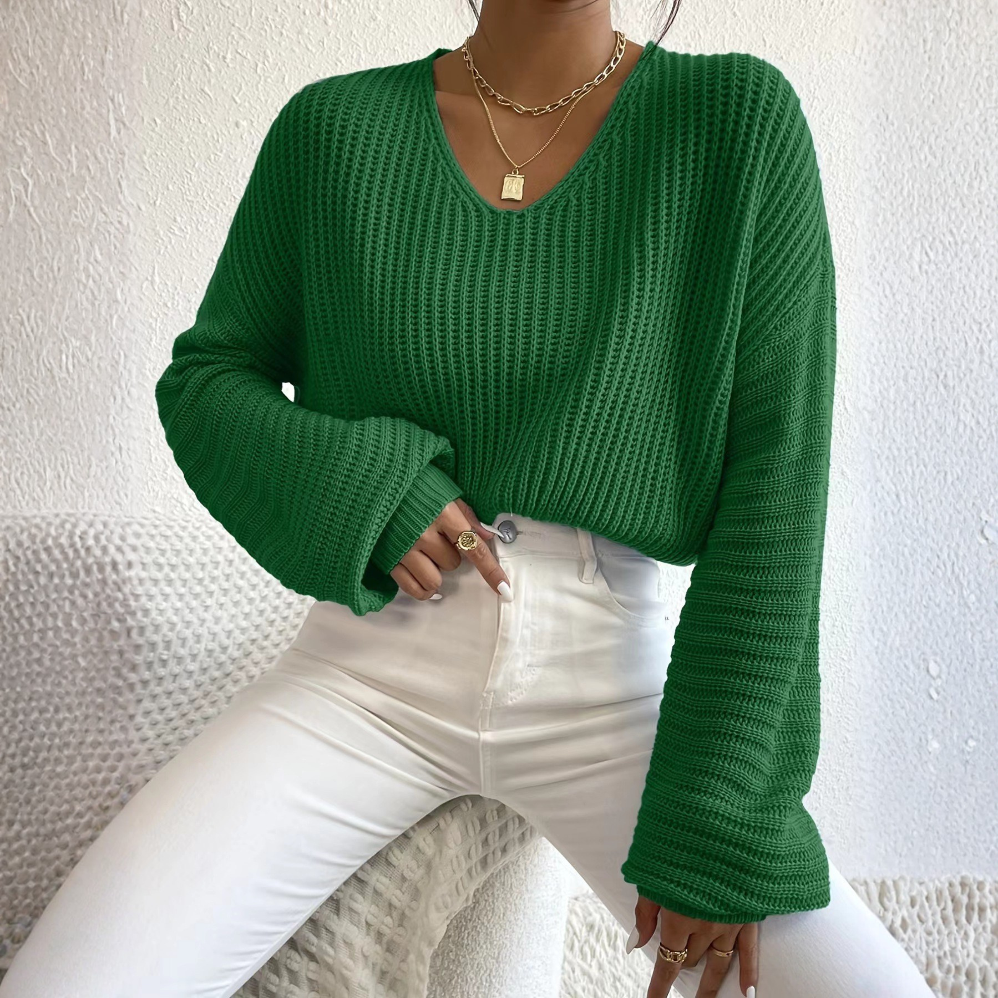 Cozy V-Neck Long-Sleeve Knit Sweater