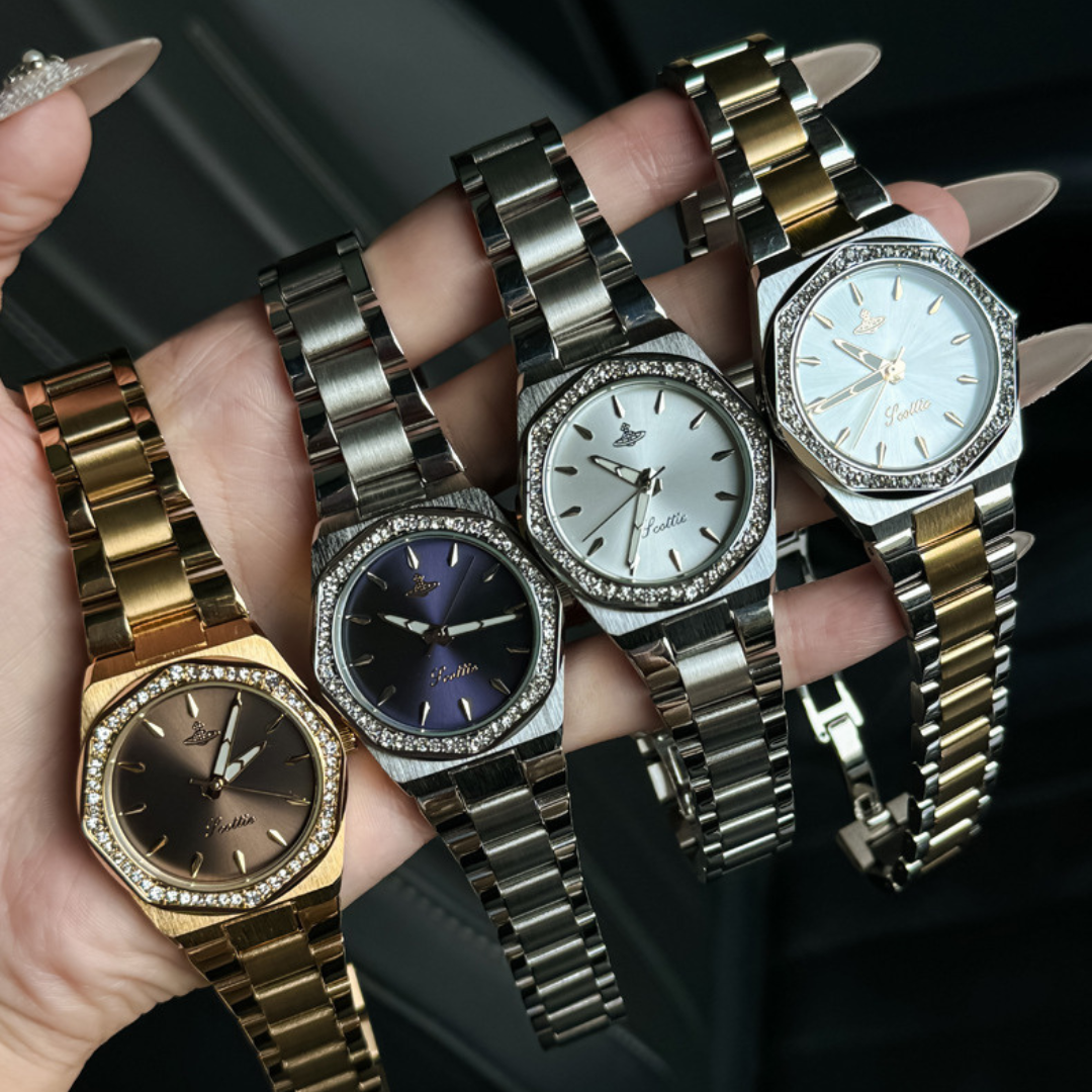 Watch in stainless steel with a hexagonal diamond design – Elegant and unique accessory