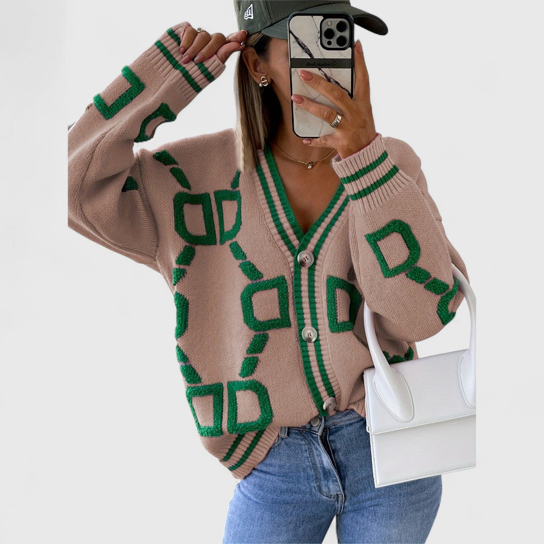 Cristine - Block Knit Cardigan with Elegant Design