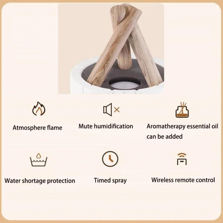 Humidifier & Table Lamp with Flame Design for a Comfortable Room Climate