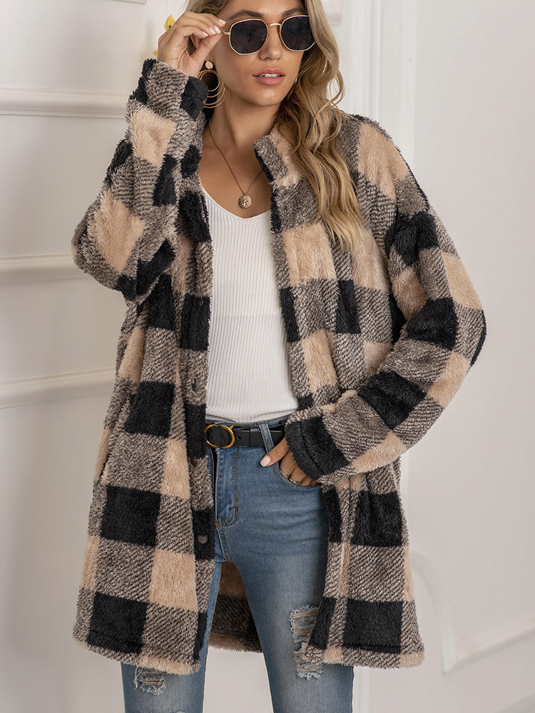 Cozy Plush Plaid Cardigan for Women