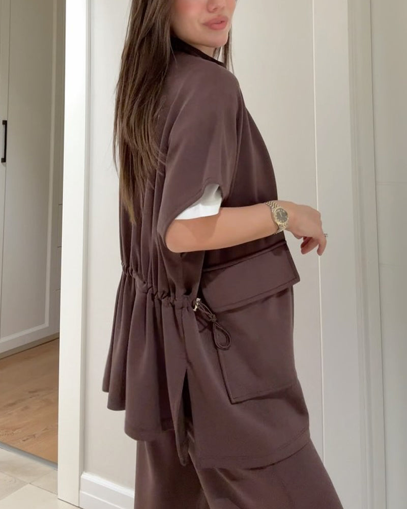 Elegant ensemble with trendy top and stretch waistband pants for a perfect look